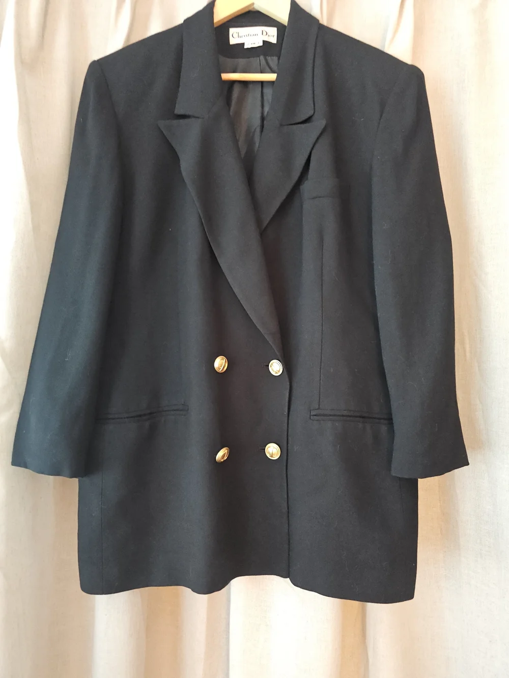 Vintage Christian Dior Black Double-Breasted Blazer Gold CD Buttons